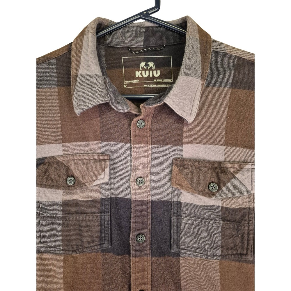 Kuiu Mens Plaid Flannel Button Down Shirt Brown Grey Size M Long Sleeve